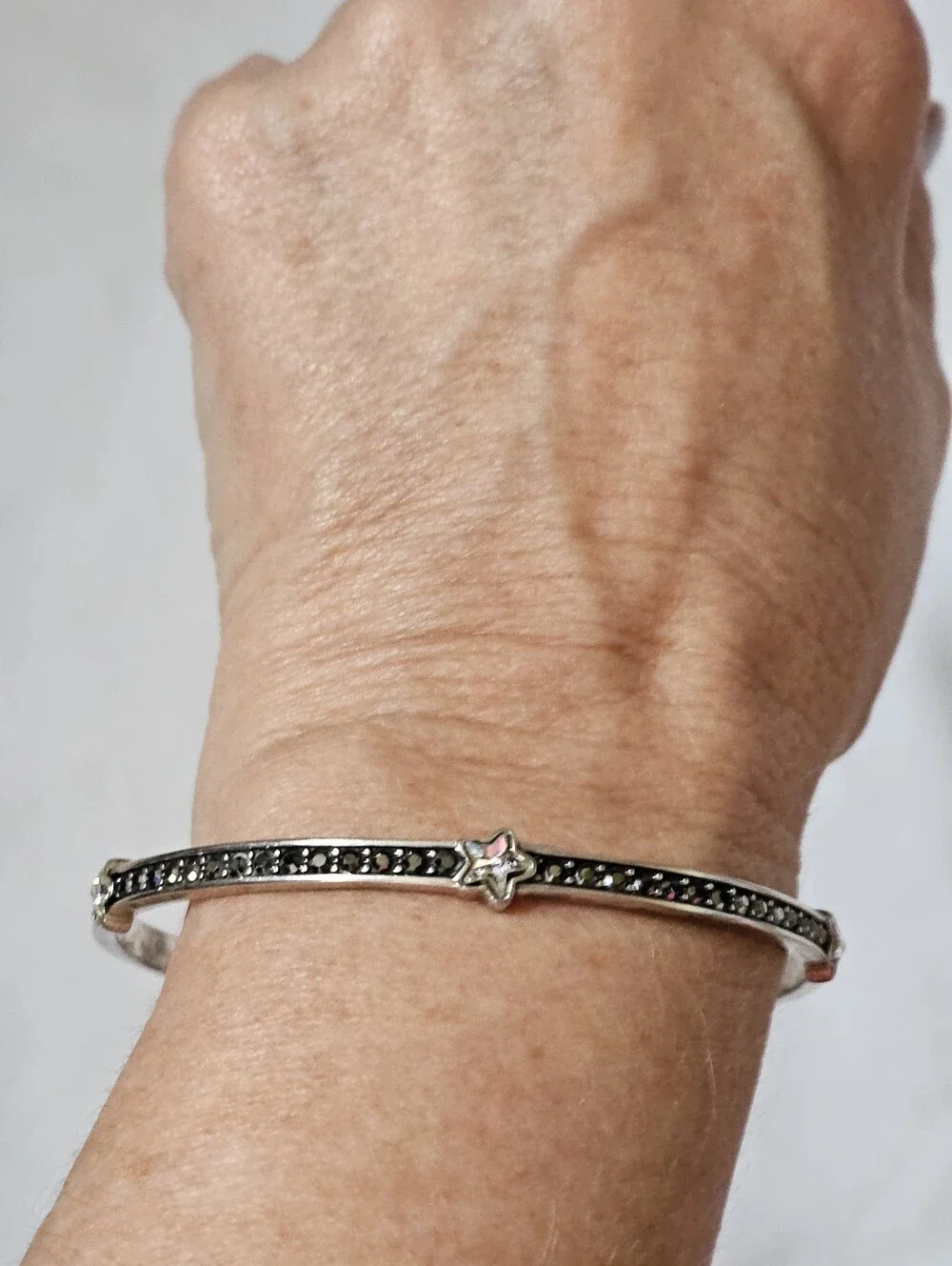 Brighton Silver Tone Dark Crystal Star Celestial Slip-On Bangle Bracelet